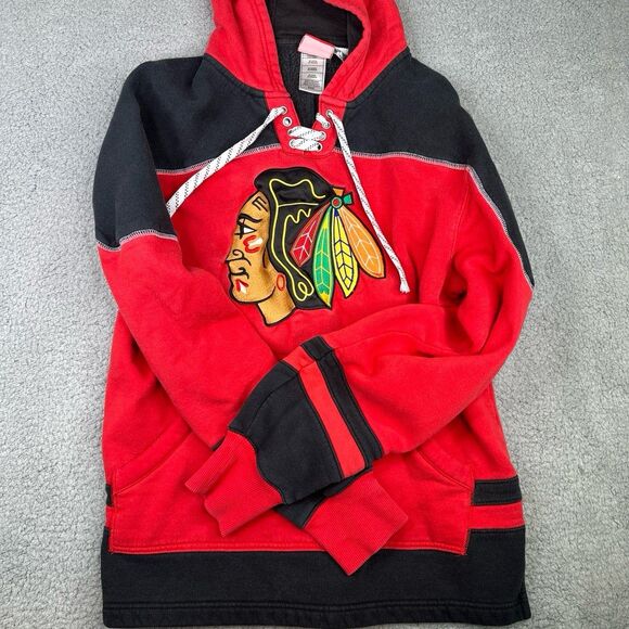 Chicago Blackhawks Reebok Face Off Hoodie Sweater Size M Red Embroidered Logo - Picture 3 of 7